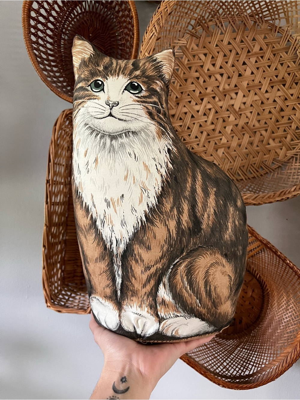 Decorative Brown & White Cat Plush Pillow - Artistic Cat Cushion